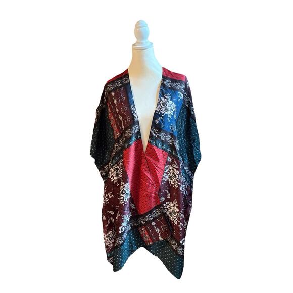Free People Kimono Mon Cheri Silky Satin Floral Paisley Patchwork One Size Boho - Picture 6 of 12